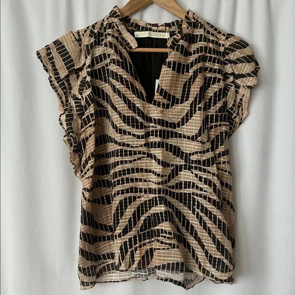 Marie Oliver NWT Maison Savanna Short Sleeve Blouse Shirt Top **Size L** 🐅🐅 - Picture 4 of 9